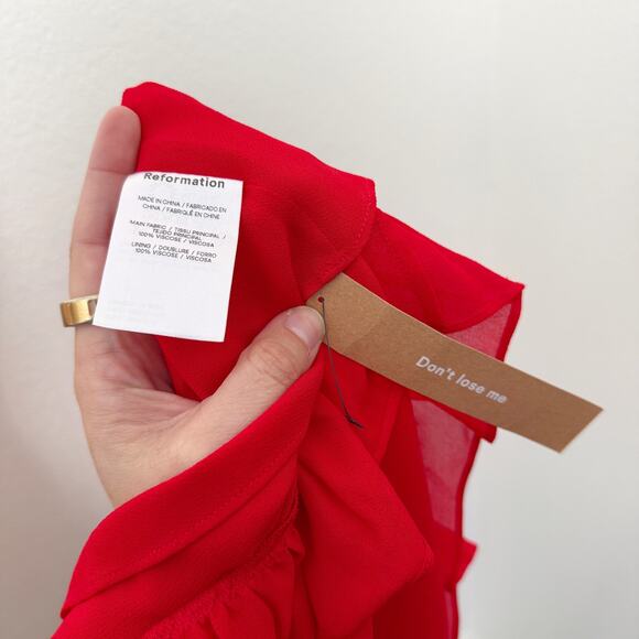 [Reformation] Red Square Neck Long Sleeve Silves Mini Dress NWT Velvet Belt 12 - Picture 11 of 11